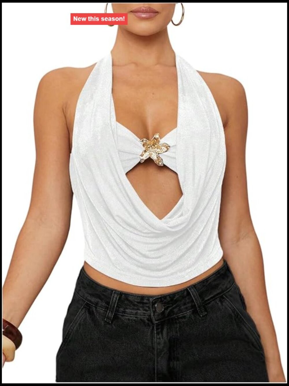 Cut Out Draped Front Halter Crop Tank Top Backless Tie Back Sleeveless Party